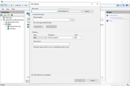 Add a site in IIS Manager